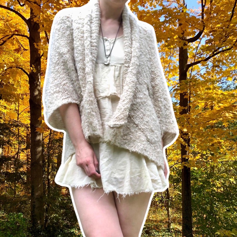 Hinge Alpaca Blend Chunky Neutral Open-Knit Bubble Cardigan, Size XS/S
